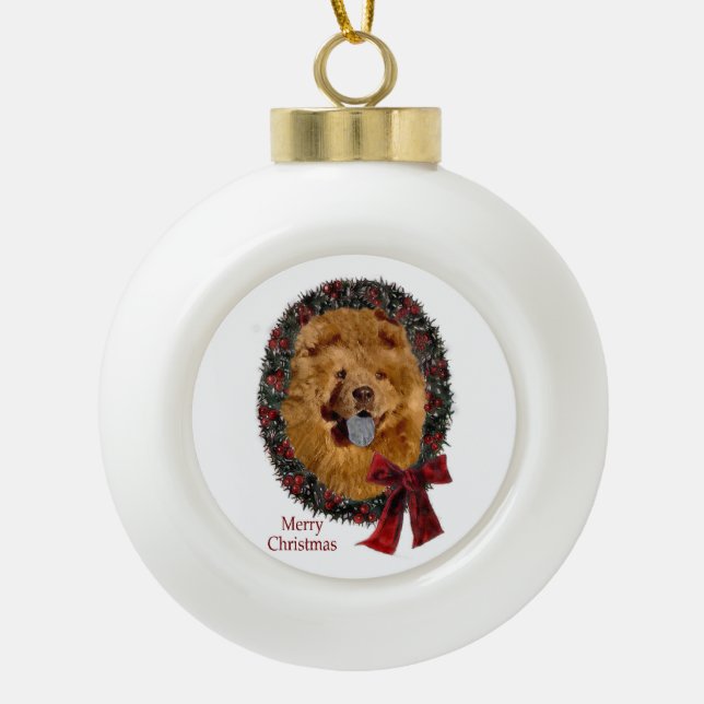 Boule En Céramique Chow Chow Noël (Devant)