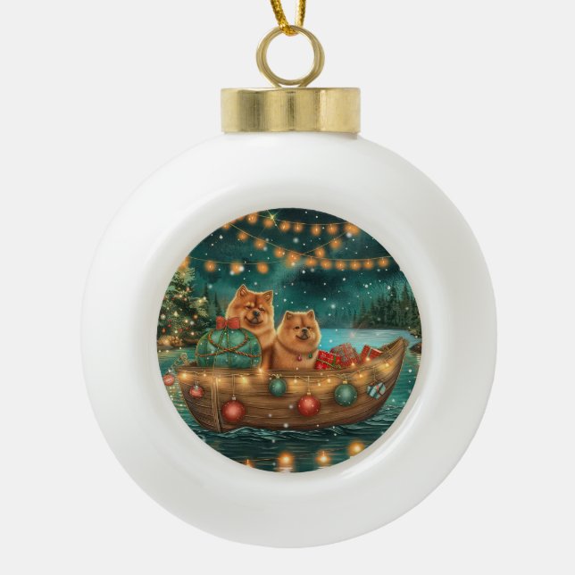 Boule En Céramique Chow Chow Noël Festive Voyage (Devant)