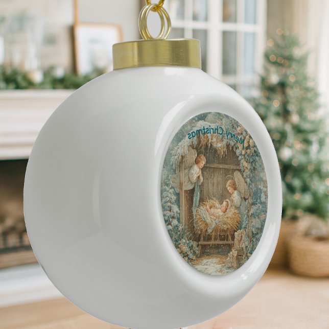 Boule En Céramique Christmas card with baby Snowflake Framed Ornament (Créateur téléchargé)