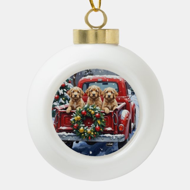 Boule En Céramique Cockapoo Christmas Red Truck Holiday (Devant)