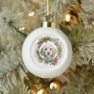 Boule En Céramique Cockapoo Christmas Wreath Festive Pup