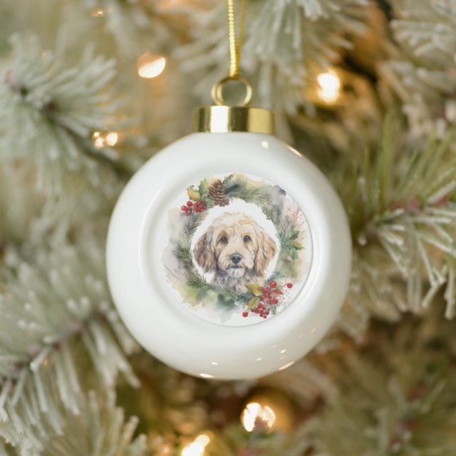 Boule En Céramique Cockapoo Christmas Wreath Festive Pup (Arbre)