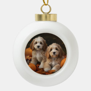 Boule En Céramique Cockapoo Puppy Citrouille d'automne