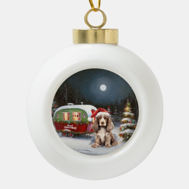 Boule En Céramique Cocker d'hiver Spaniel Caravan Christmas Adventure (Devant)
