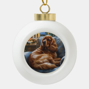 Boule En Céramique Cocker Spaniel avec les lumières de Noël