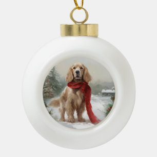 Boule En Céramique Cocker Spaniel Chien dans Noël de neige