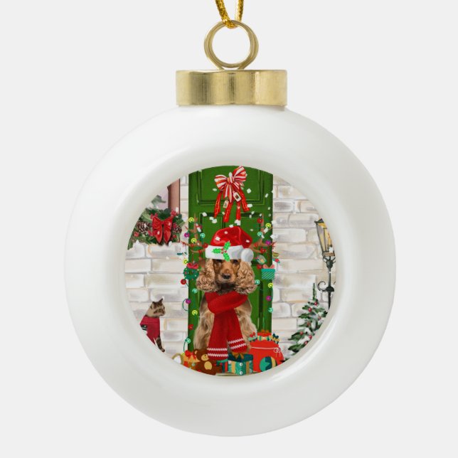 Boule En Céramique Cocker Spaniel Chien Noël (Devant)