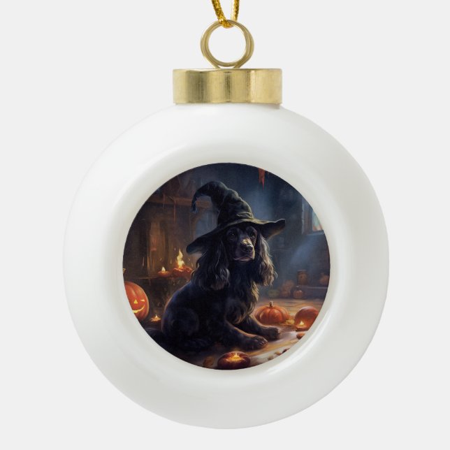 Boule En Céramique Cocker Spaniel Citrouilles Halloween effrayant (Devant)