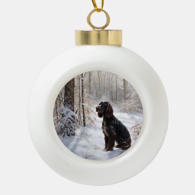 Boule En Céramique Cocker Spaniel Laisser Neige Noël (Devant)