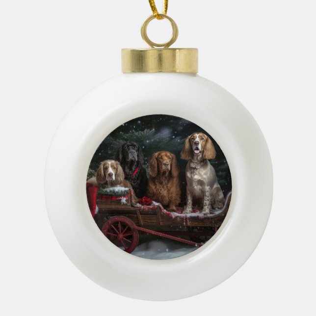 Boule En Céramique Cocker Spaniel Snowy Sleigh Décor de Noël (Devant)