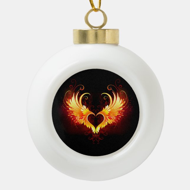 Boule En Céramique Coeur de feu ange avec ailes (Devant)
