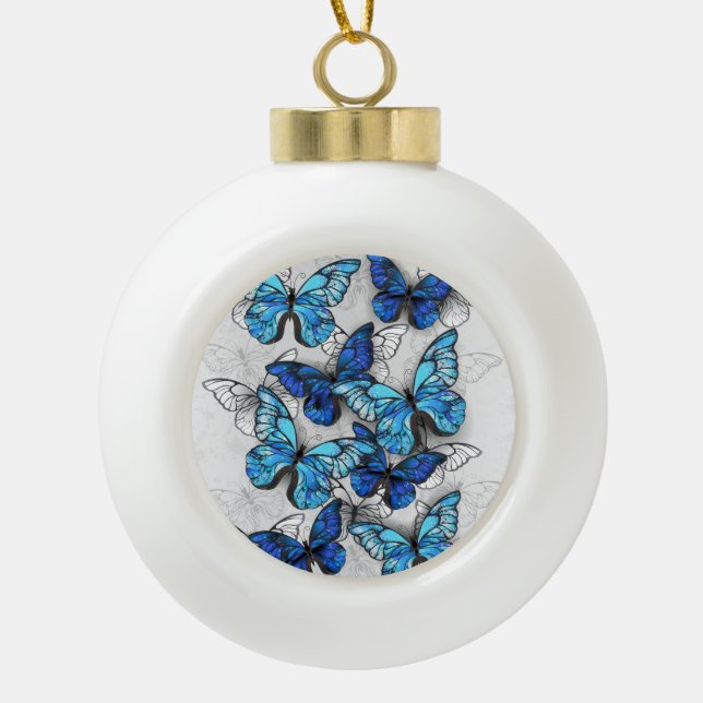 Boule En Céramique Composition des White and Blue Butterflies (Devant)