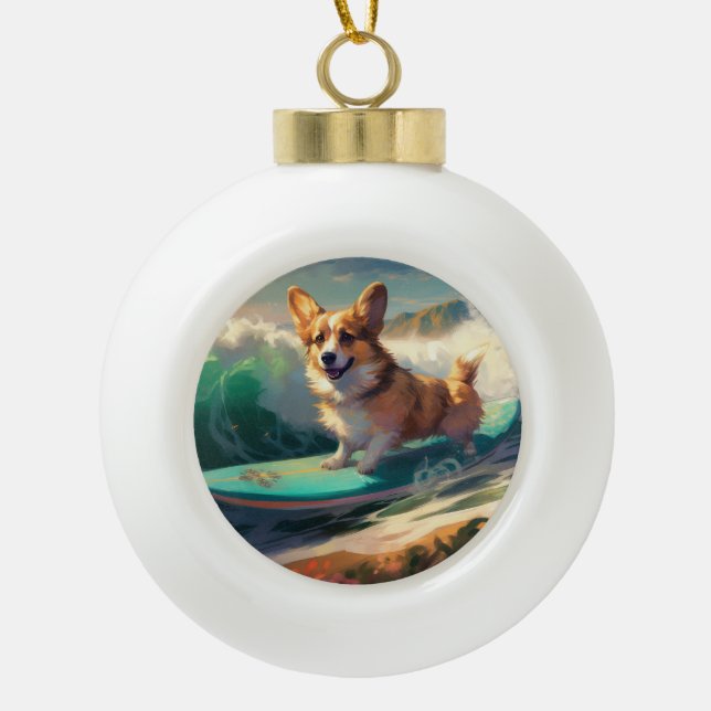 Boule En Céramique Corgi Beach Surf Peinture (Devant)