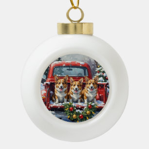 Boule En Céramique Corgi Noël Camion Rouge Fêtes