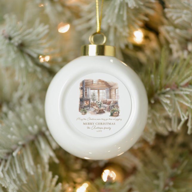 Boule En Céramique Cosy Christmas Home Nom de famille Cadeau (Arbre)