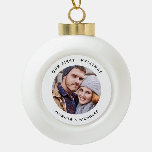 Boule En Céramique Couple Notre Première Photo De Noël (Devant)