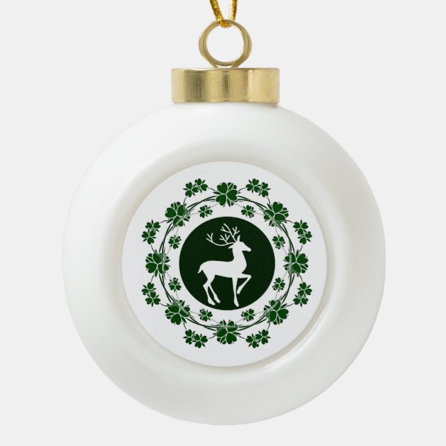 Boule En Céramique Couronne verte de rennes de Noël (Devant)