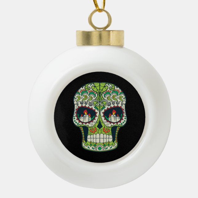 Boule En Céramique Crâne mexicain de sucre de tatouage de yeux de (Devant)