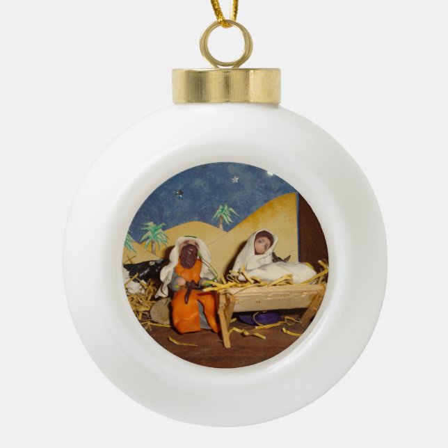 Boule En Céramique crèche Jésus Marie Joseph stable Noël (Devant)