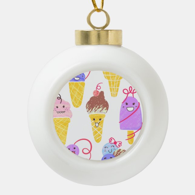 Boule En Céramique Crèmes glacées Kawaii, motif mignon et sans soudur (Devant)