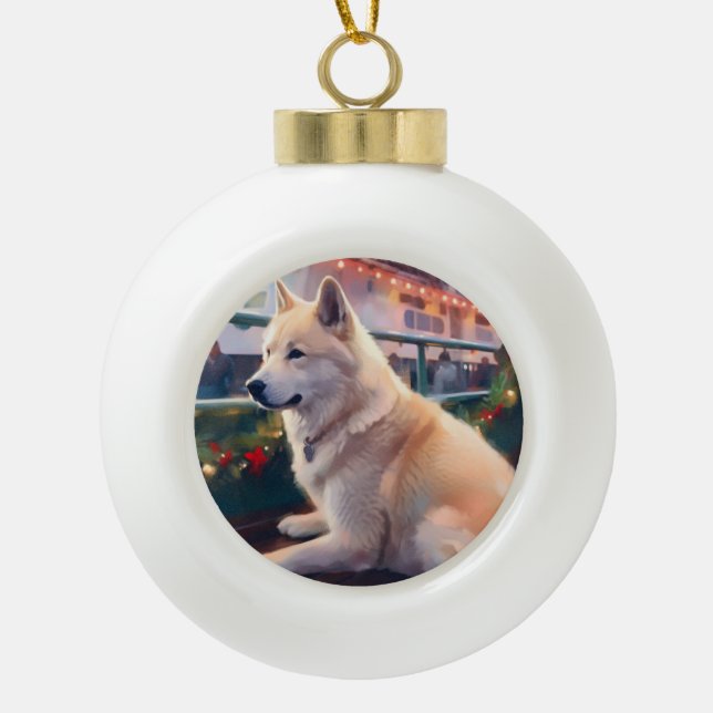 Boule En Céramique Croisière de Noël Akita : Un délice de vacances (Devant)