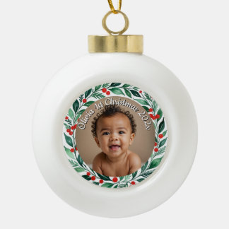 Boule En Céramique custom photo christmas holly  ceramic ornament