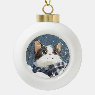 Boule En Céramique Cute cat cozy winter snow