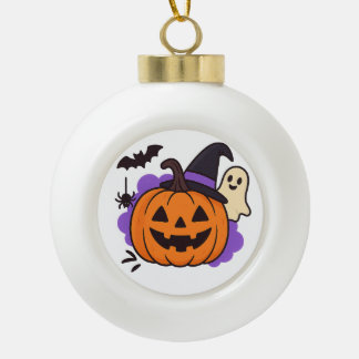 Boule En Céramique Cute Halloween Pumpkin with Witch Hat – Ghost & Ba