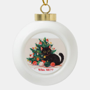 Boule En Céramique Cute Kitten noir à l'air coupable - Noël