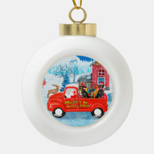 Boule En Céramique Dachshund Chien en livraison de Noël Camion Neige