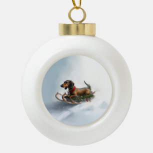 Boule En Céramique Dachshund hiver neige de Noël