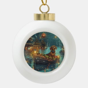 Boule En Céramique Dachshund Noël Festive Voyage