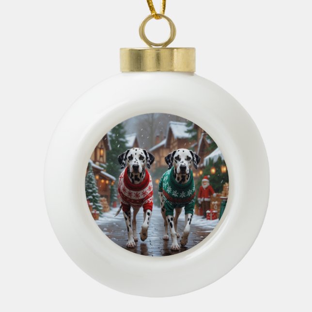 Boule En Céramique Dalmatian Dogs Christmas Snow Holiday  (Devant)