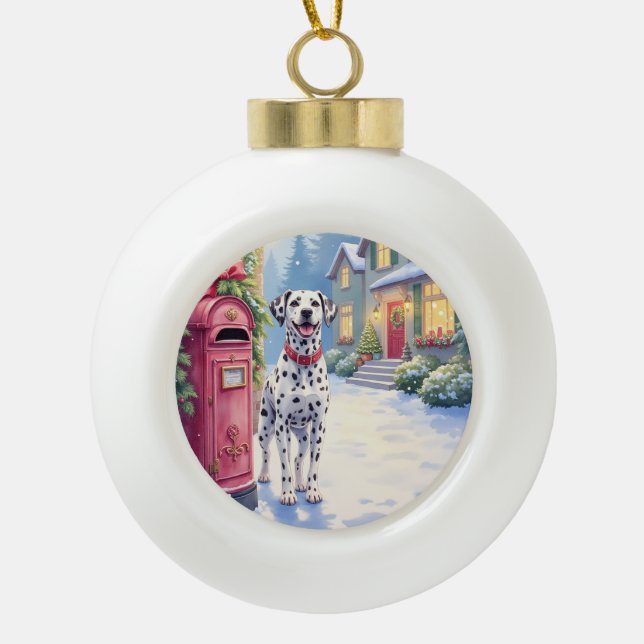 Boule En Céramique Dalmatian Festive Mailbox Christmas Art (Devant)