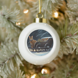 Boule En Céramique Décor de Noël Abyssinian Snowy Sleigh Ride