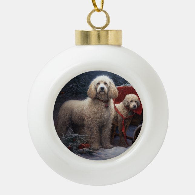 Boule En Céramique Décor de Noël de caniche Snowy (Devant)
