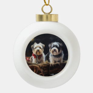 Boule En Céramique Décor de Noël du Biewer Terrier Snowy Sleigh
