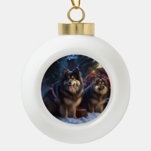 Boule En Céramique Décor de Noël Lapphund Snowy Sleigh