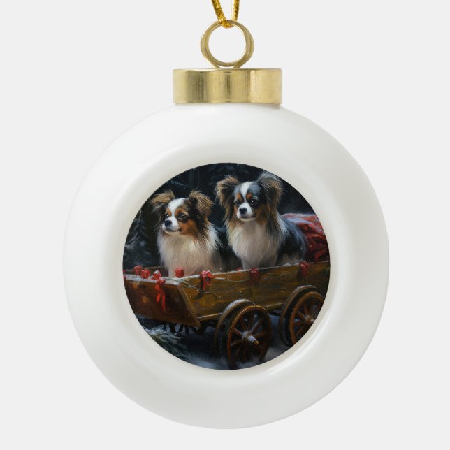Boule En Céramique Décor de Noël Papillon Snowy Sleigh (Devant)