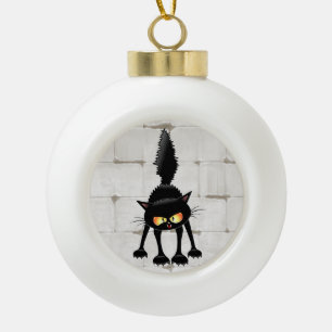 Boule En Céramique Dessin animé de chat noir drôle et féroce