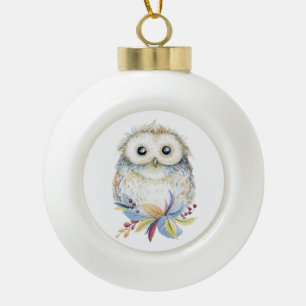 Boule En Céramique Dessin de l'aquarelle de la Chouette de Noël