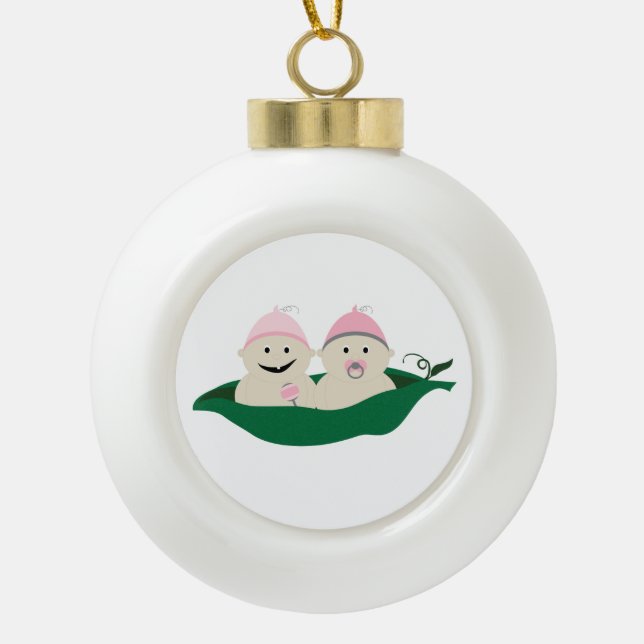 Boule En Céramique Deux pois dans une cosse jumelle des bébés (Devant)