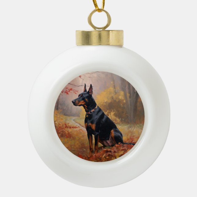 Boule En Céramique Doberman en automne Feuilles automne Inspire (Devant)