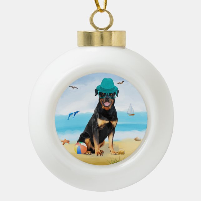 Boule En Céramique Dog Rottweiler sur la plage (Devant)