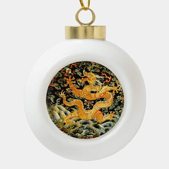 Boule En Céramique Dragon d'or brodé par antiquité chinoise de (Devant)