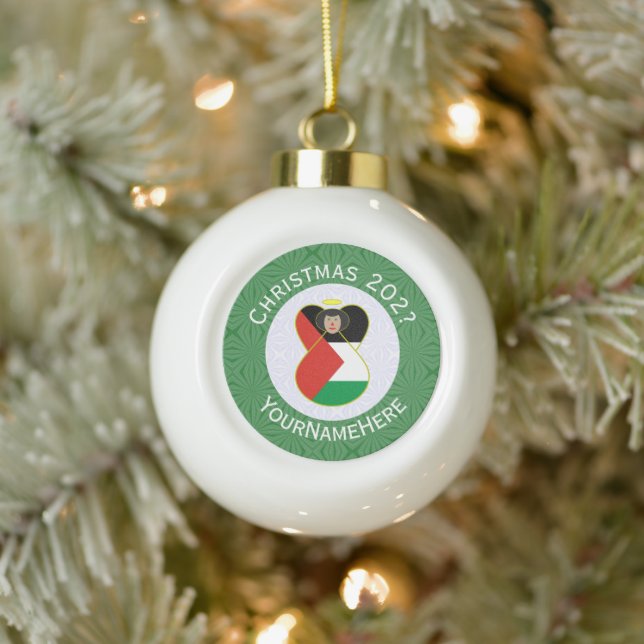 Boule En Céramique Drapeau de Noël de l'ange palestinien personnalisé (Arbre)