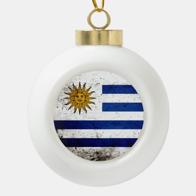 Boule En Céramique Drapeau grunge noir de l'Uruguay (Devant)