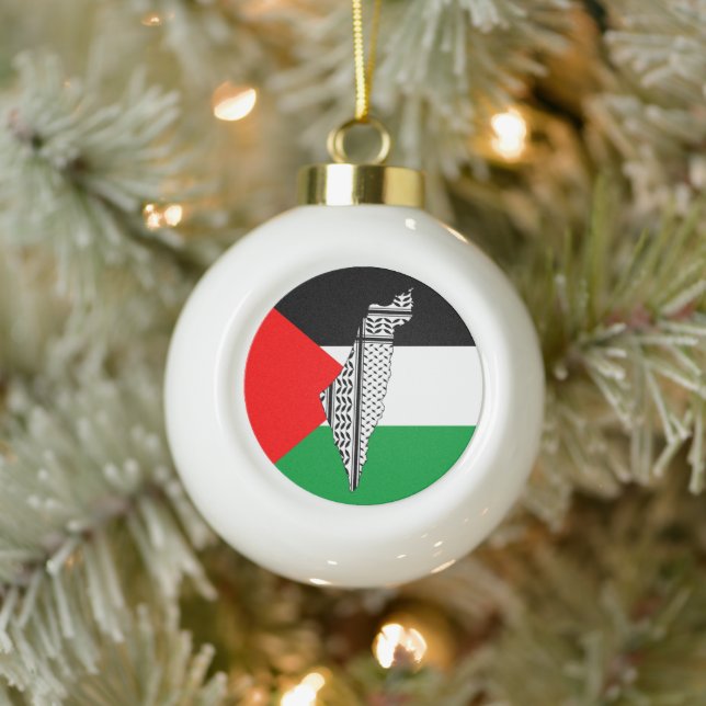 Boule En Céramique Drapeau palestinien et carte avec Motif Keffiyeg (Arbre)