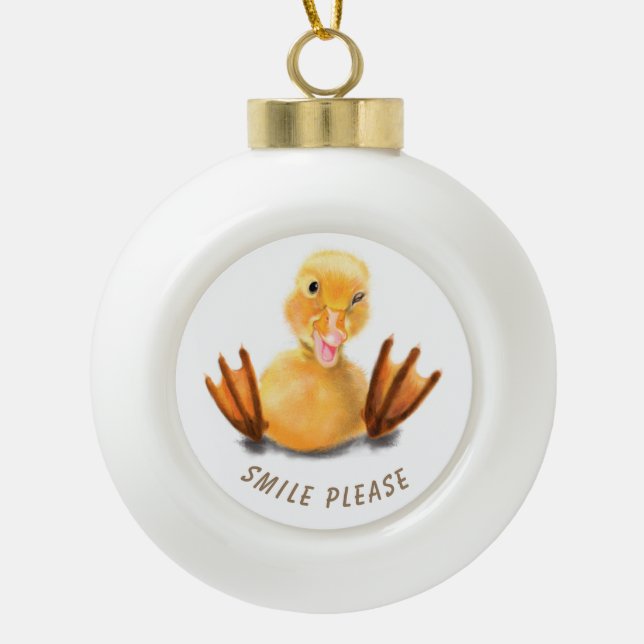 Boule En Céramique Drôle Noël Ornament Happy Duck - Texte Personnalis (Devant)