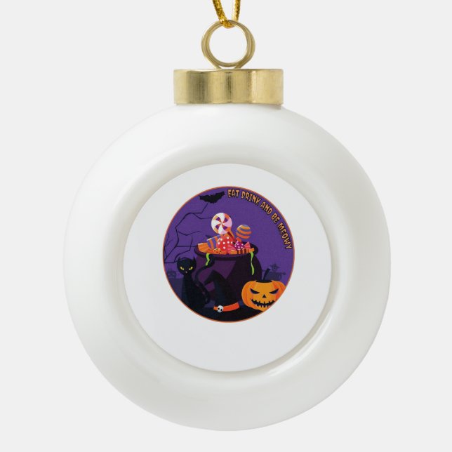 Boule En Céramique Eat Drink And Be Meowy Cute Casual (Devant)